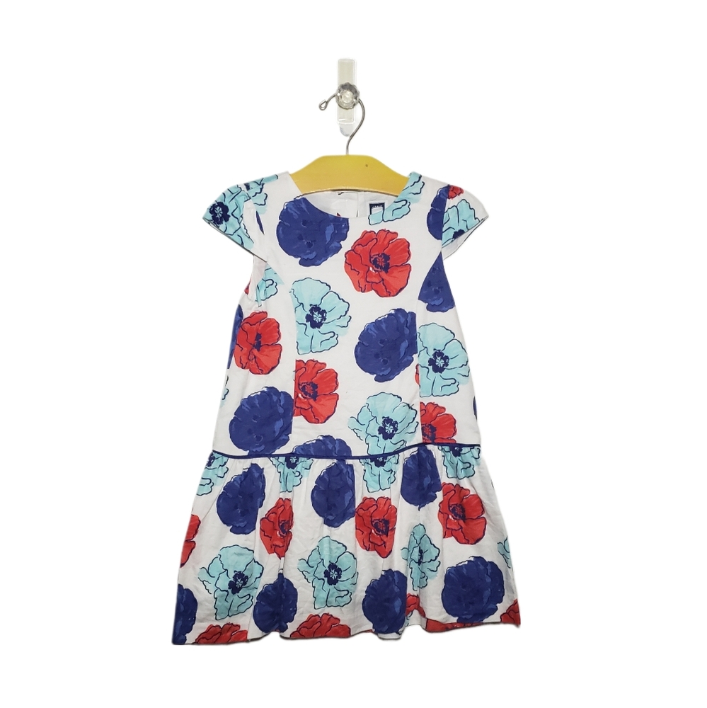 Janie and Jack Size 5 Girls Poppy Print Floral Drop Waist Cap Sleeve Dress